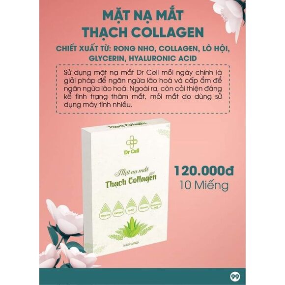 Mặt Nạ Trị Thâm Mắt Thạch Collagen Dr Cell (Hộp 10 Miếng Và 1 Huyết Thanh Lăn Mắt)