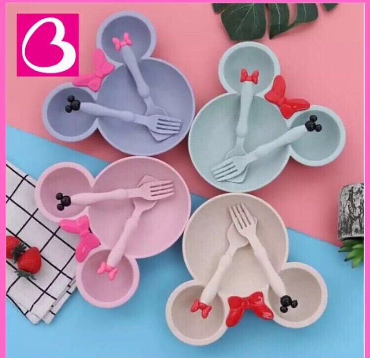 Bát tập ăn dặm lúa mạch kèm thìa và dĩa cho bé