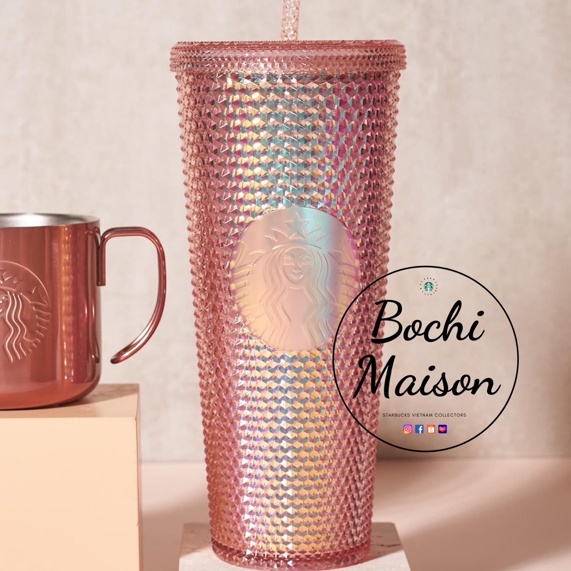 |chính hãng| ly gai starbucks studded rose gold 2022 - size khủng 710ml