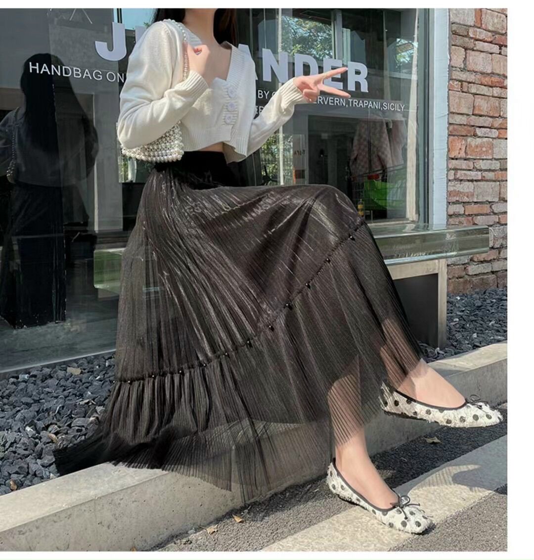 Chân váy công chúa xếp ly lụa ren 2 lớp, mặc được 2 kiểu