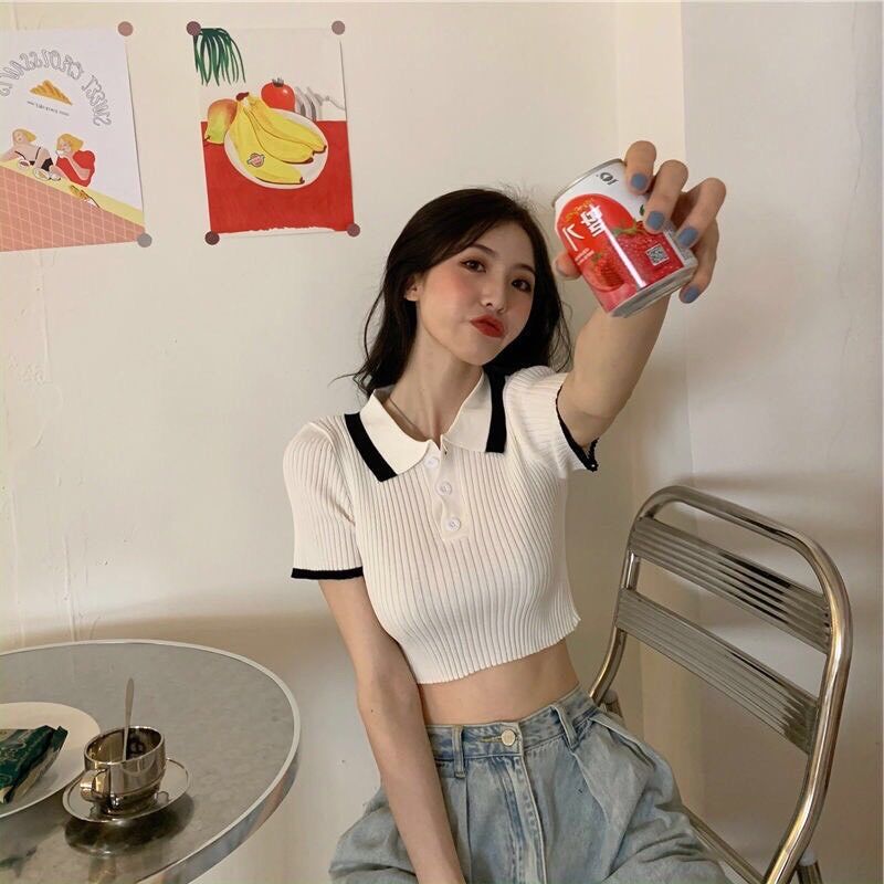 Áo trụ croptop viền thun gân VL1