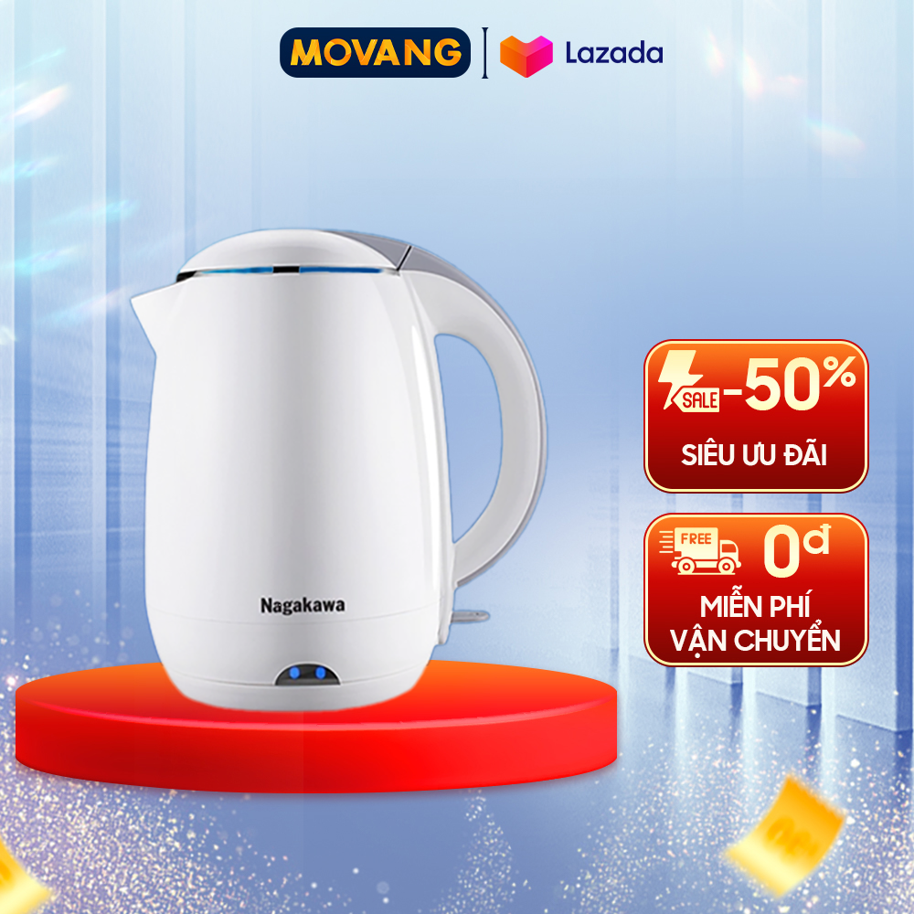 Ấm siêu tốc Nagakawa 1.8 lít NAG0314 - Công suất 1800W - Ruột ấm chất liệu inox 304 an toàn, Thiết kế thân ấm 2 lớp inox 304 & nhựa cao cấp sang trọng, giữ nhiệt tốt, An toàn sức khỏe với ruột ấm chất liệu inox 304 siêu bền
