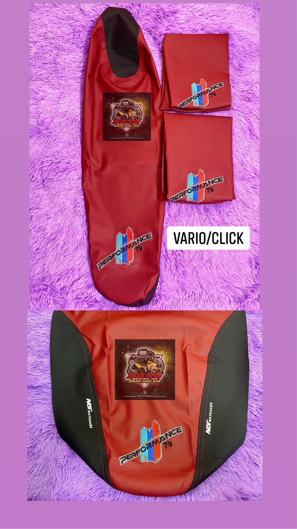 Da yên Đỏ May sẵn logo thêu nổi chữ Performace 79 cho Vario/Click