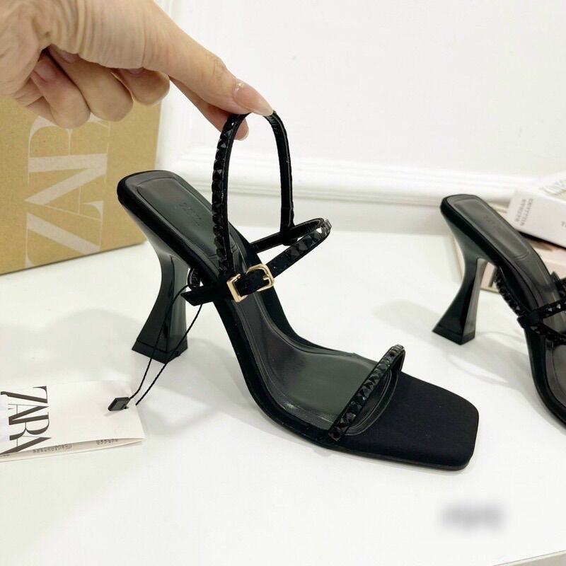 Sandal quai mảnh đá đen Zr[full box] 9cm