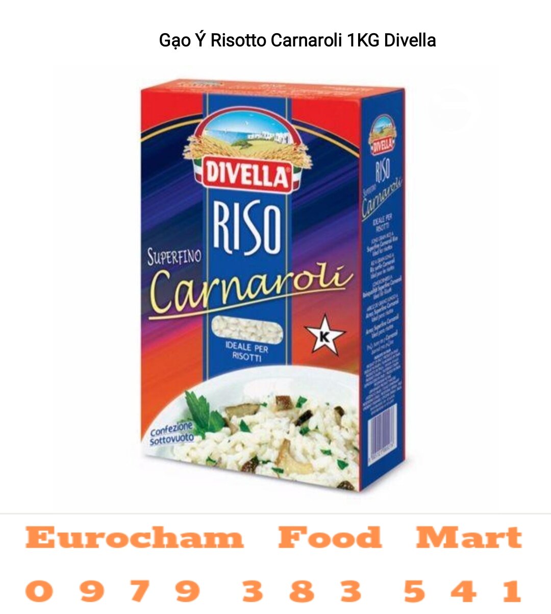 Gạo Ý Risotto Arborio hiệu Divella Hộp 1KG