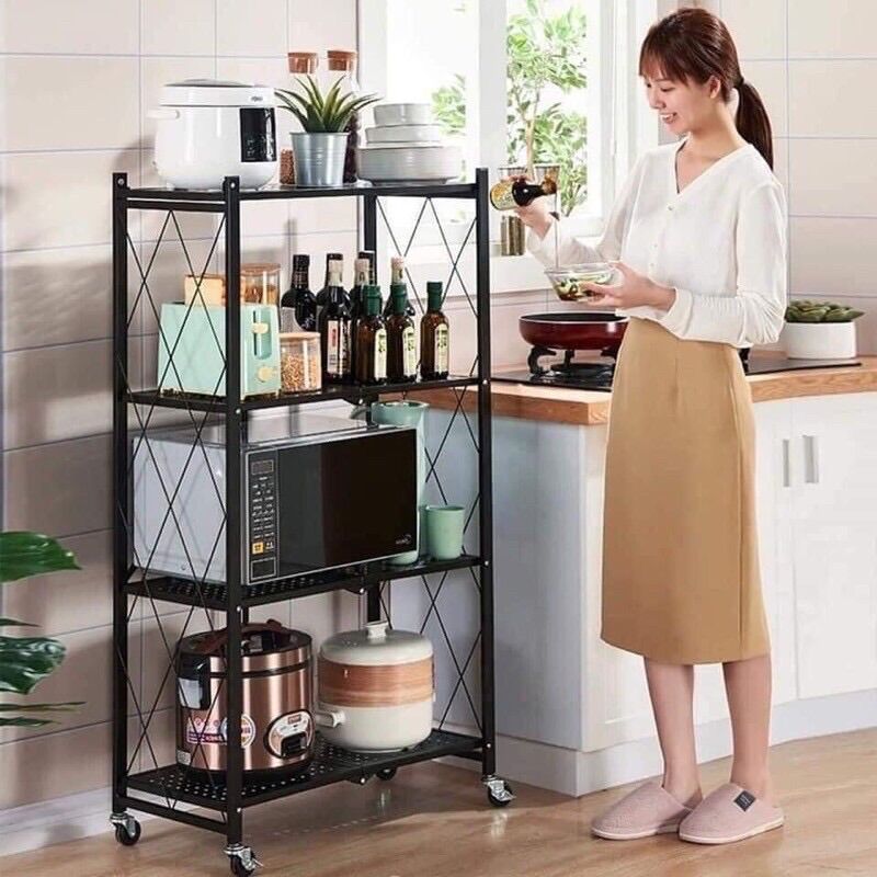 Kệ sắt 4 tầng gấp gọn có bánh xe