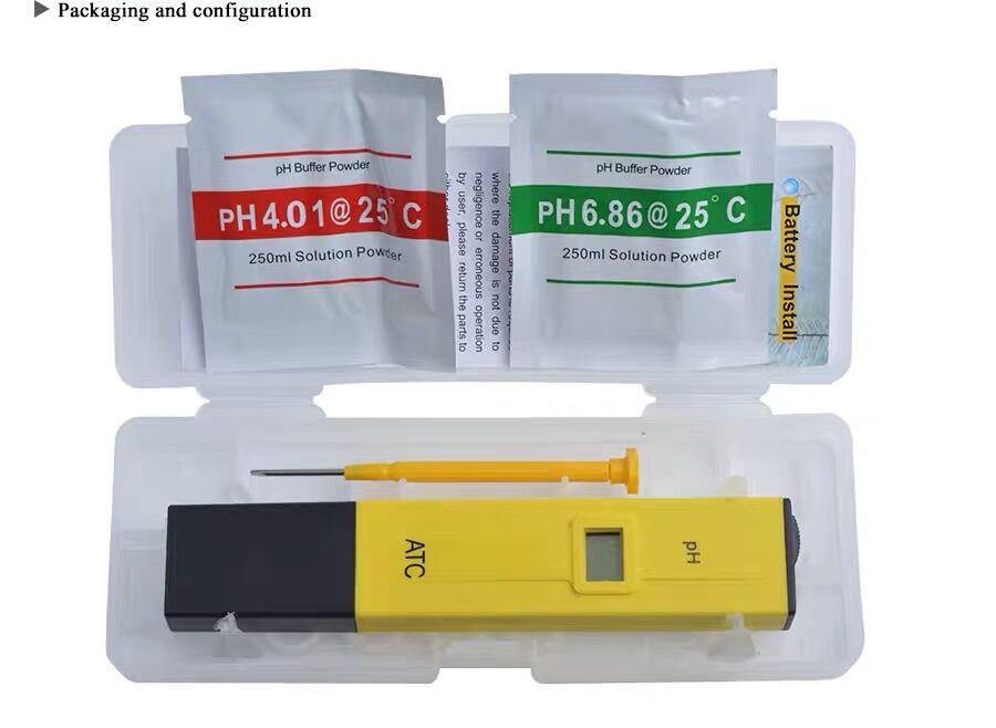 Bút đo độ PH trong nước ATC (đã hiệu chuẩn) - Bảo hành 1 tháng có hộp, vít điều chỉnh và 2 gói bột