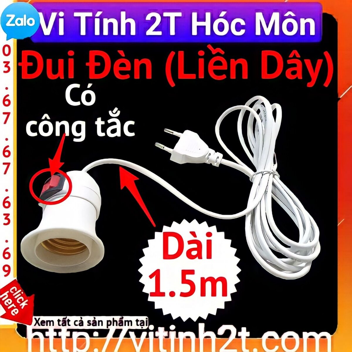 Đui đèn công tắc có dây 1m5