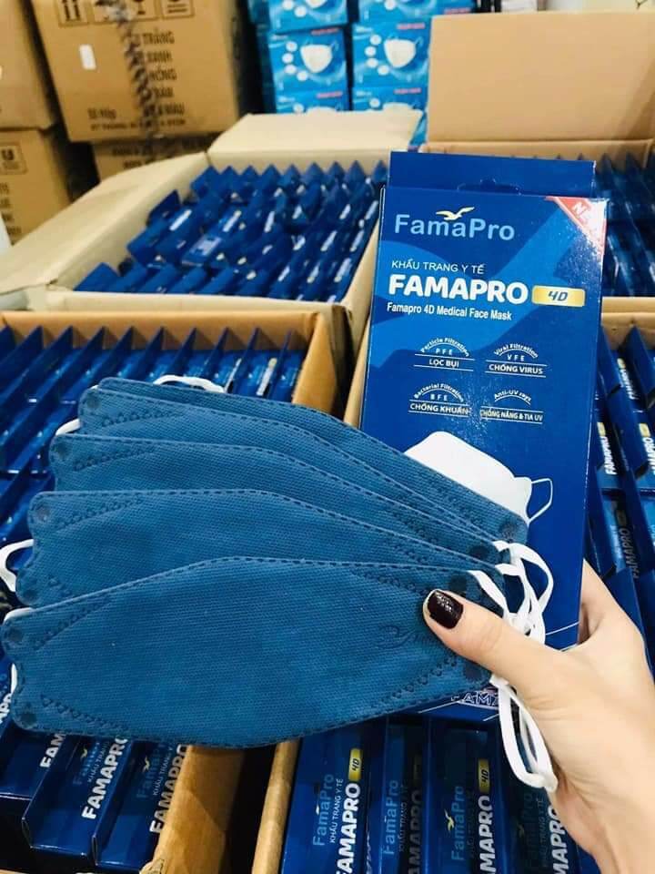 🔹️🔹️🔹️thùng khẩu trang famapro 4 d - dạng hôp 500 cái - xanh dương đậm