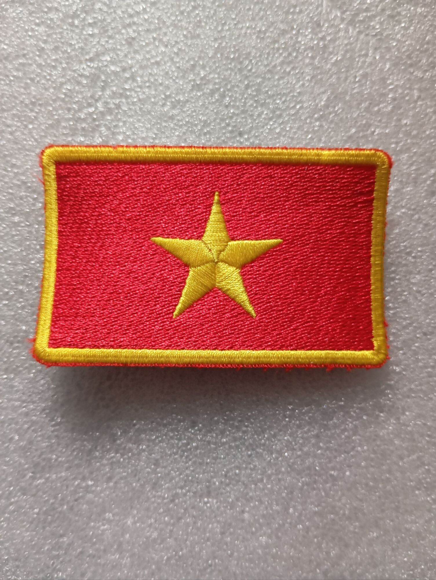 Patch cờ vải sticker Việt Nam thêu full chỉ viền vàng cờ đỏ sao vàng