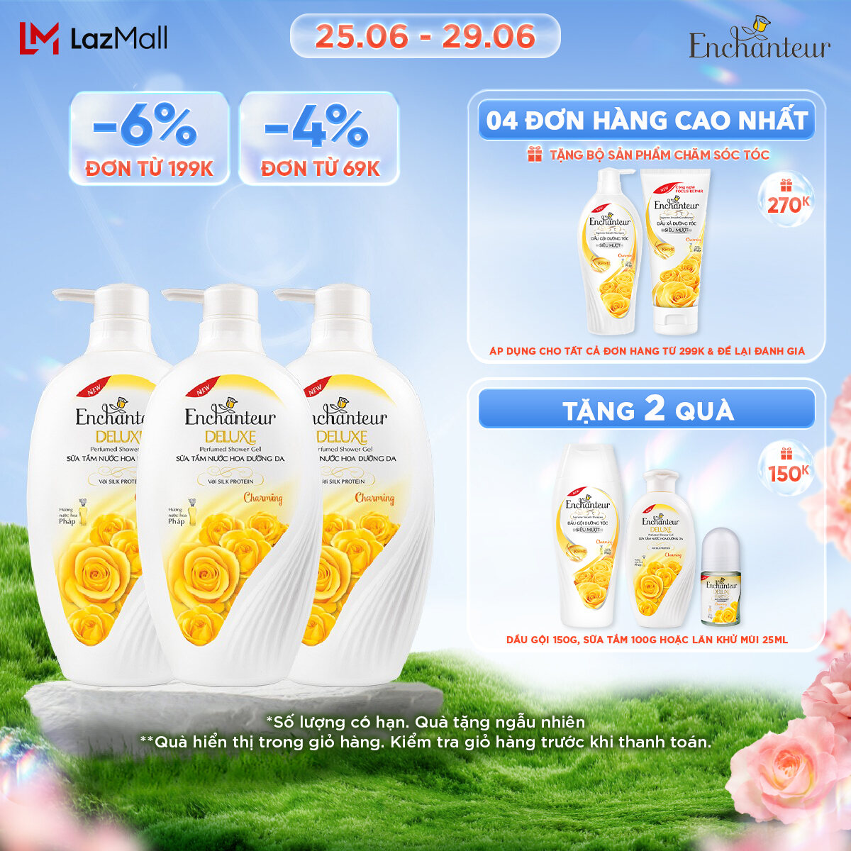 Combo 3 Sữa tắm hương nước hoa Enchanteur Charming 650gr/Chai