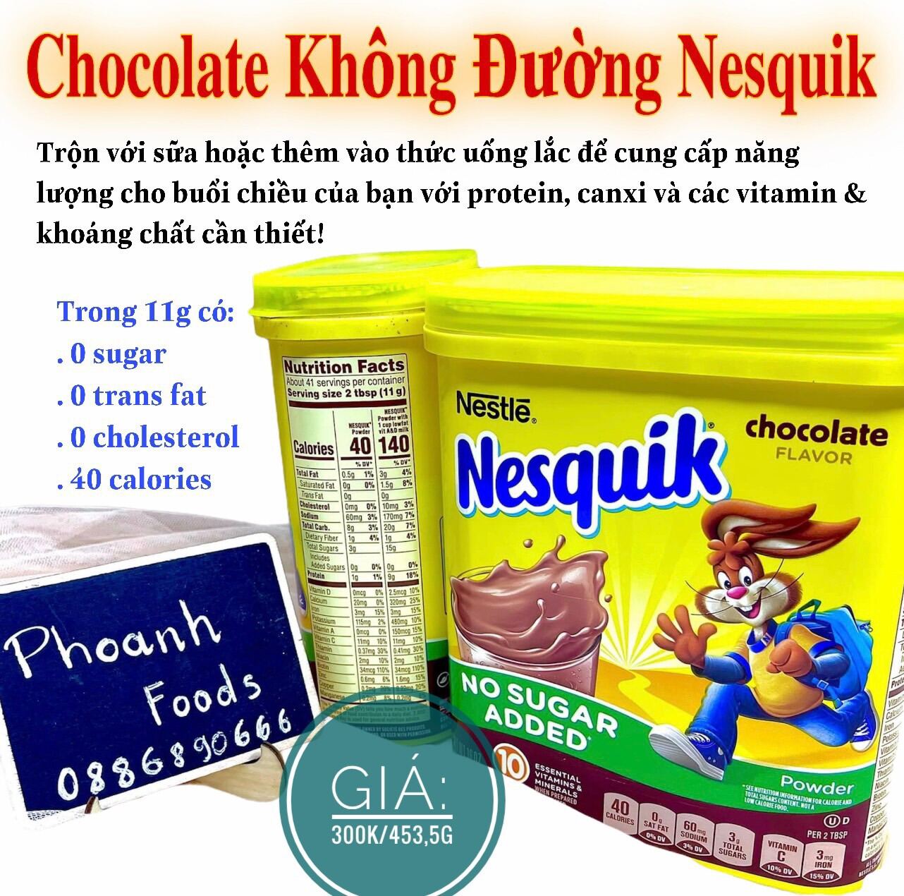 Chocolate Không Đường Nesquik - 453,5gr