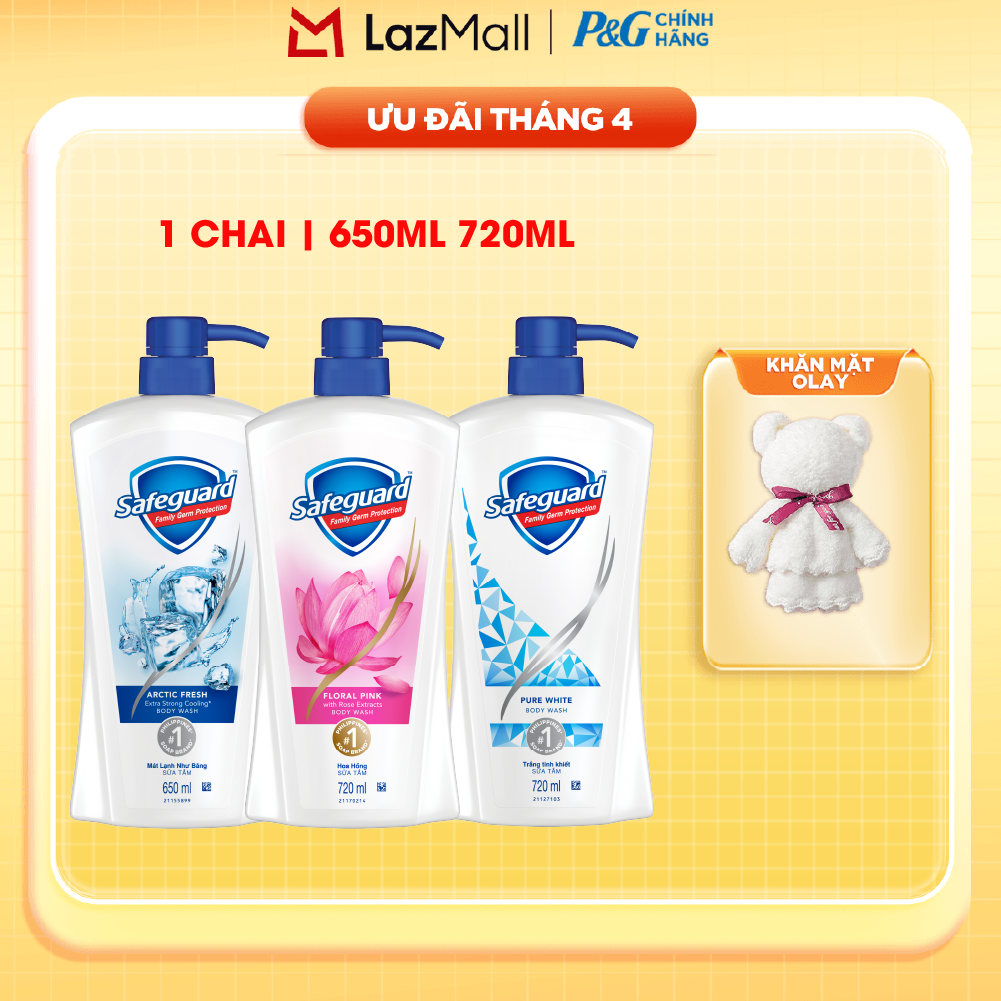 Sữa tắm sạch khuẩn Safeguard Hương Arctic/ Pure White/ Pink Chai 650ml - Thái Lan