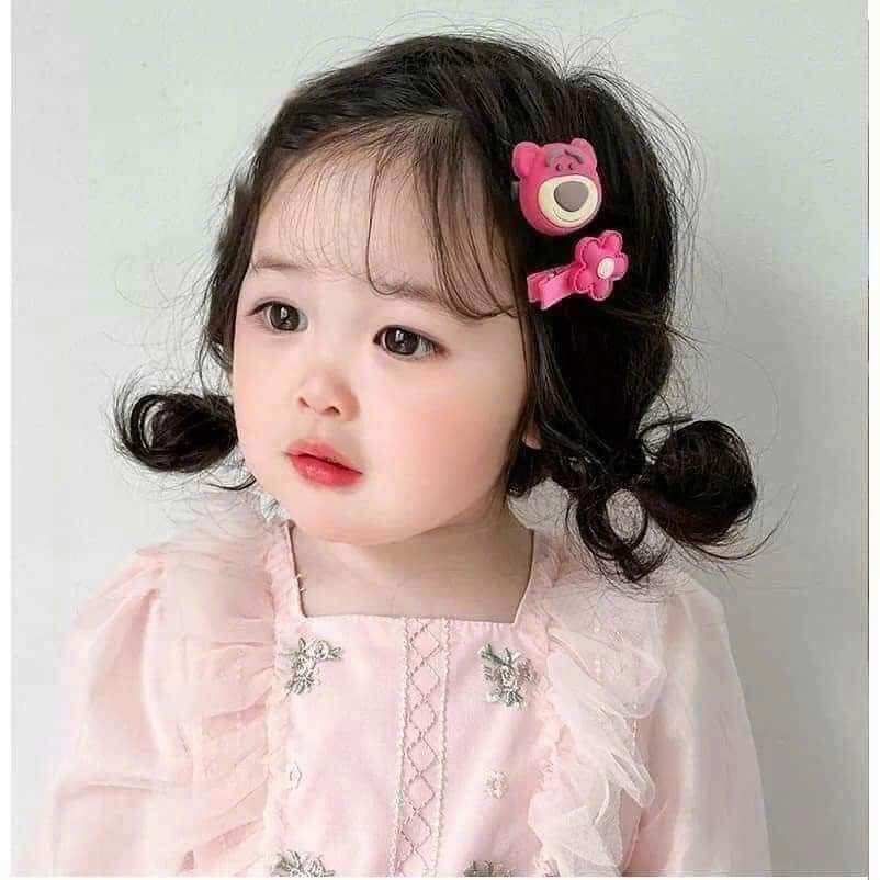 Sét 14 kẹp tóc mái GẤU-DÂU TÂY cho bé