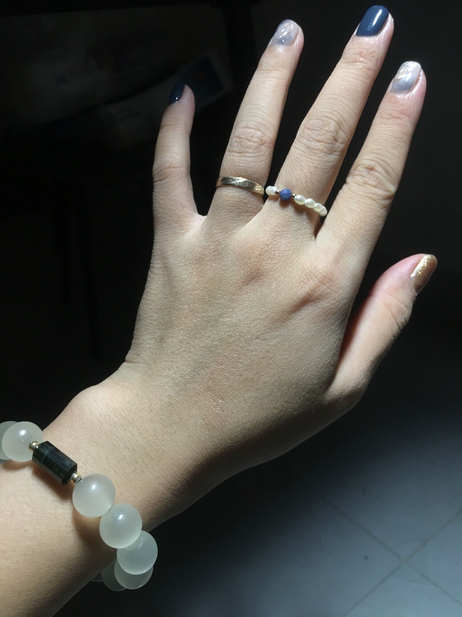 Nhẫn xâu ngọc trai phối đá saphire nhật