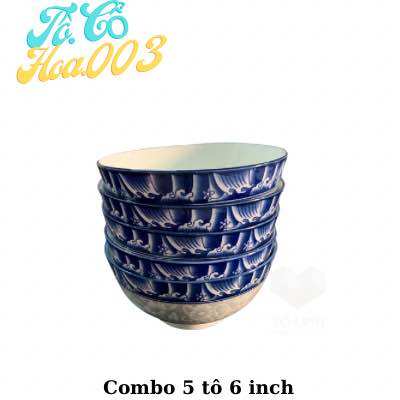 Combo 5 tô gốm sứ 6 inch hoa cổ, 5 tô gốm sứ hoa cổ 15cm mã ho 003