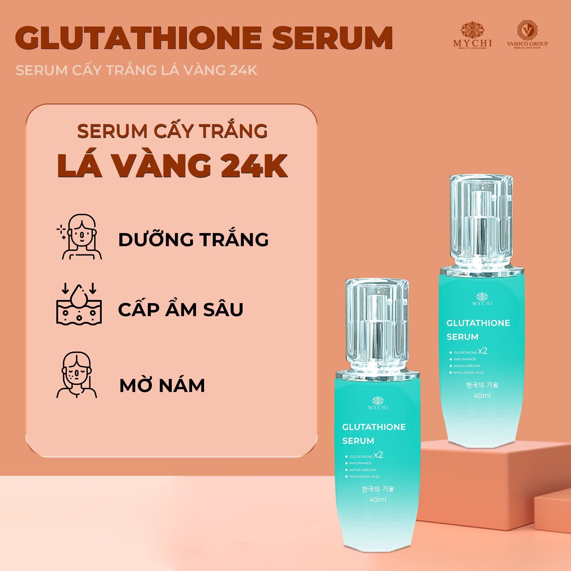 Serum cấy trắng lá vàng 24k mychi - serum lá vàng 24k mychi - tập đoàn vamico việt nam