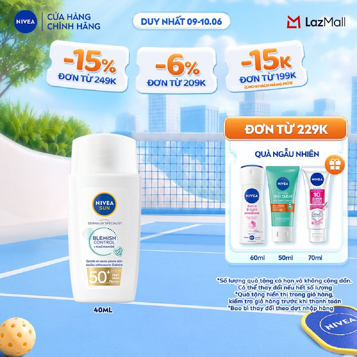 Sữa Chống Nắng NIVEA SUN Derma Blemish Control Kiềm Dầu Ngừa Mụn SPF50+ 40ml - 95147