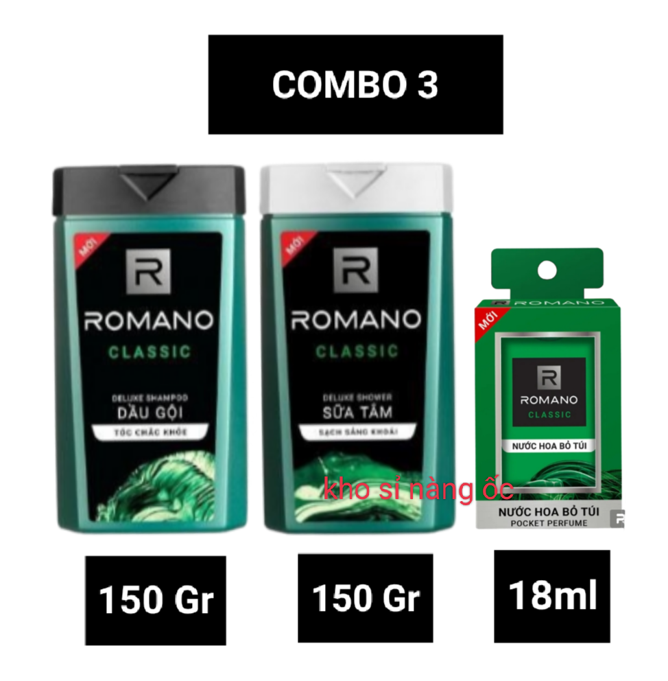 COMBO 3 - dầu gội romano classic - sữa tắm romano classic - nước hoa Romano classic 18ml bỏ túi