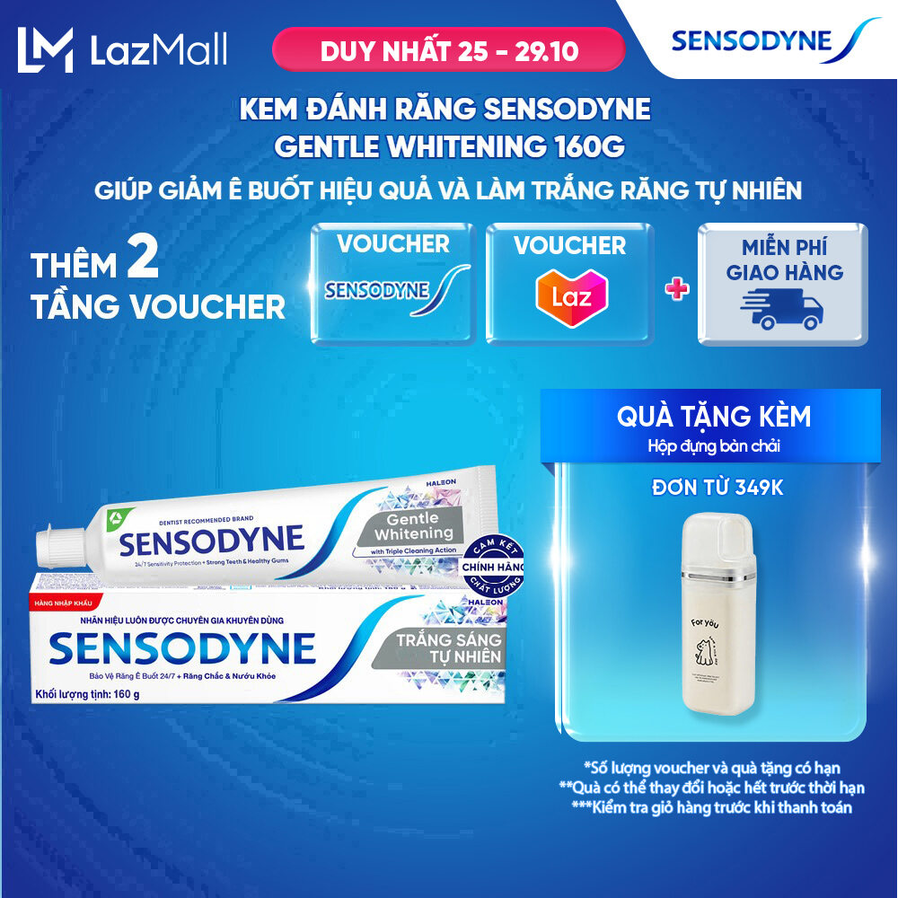 Kem đánh răng SENSODYNE Gentle Whitening 160g giúp giảm ê buốt hiệu quả và làm trắng răng tự nhiên