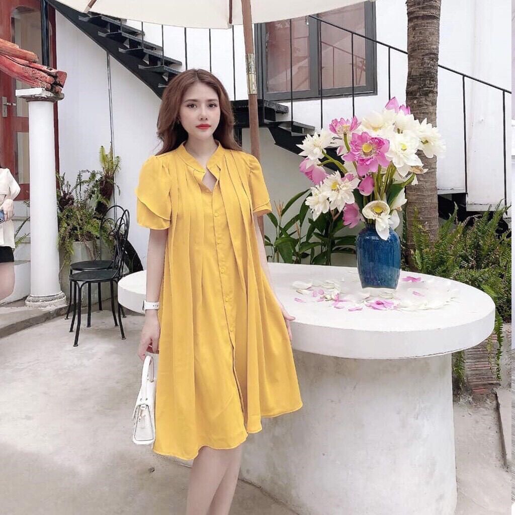 Đầm bầu sơ mi cổ tàu công sở thời trang
