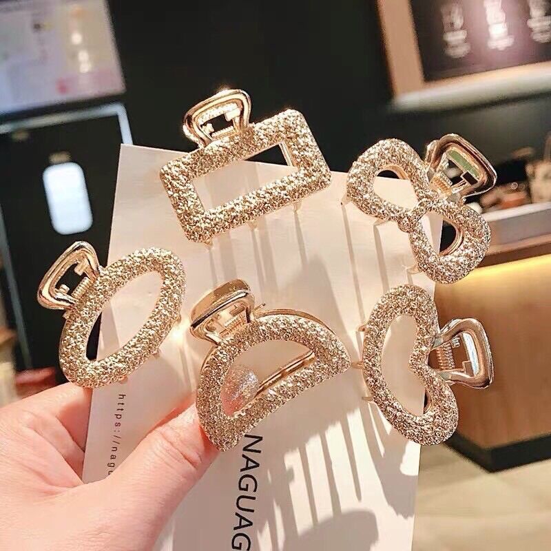 Set of 5 Korean-Style Gold Bow Hair Clips for Women