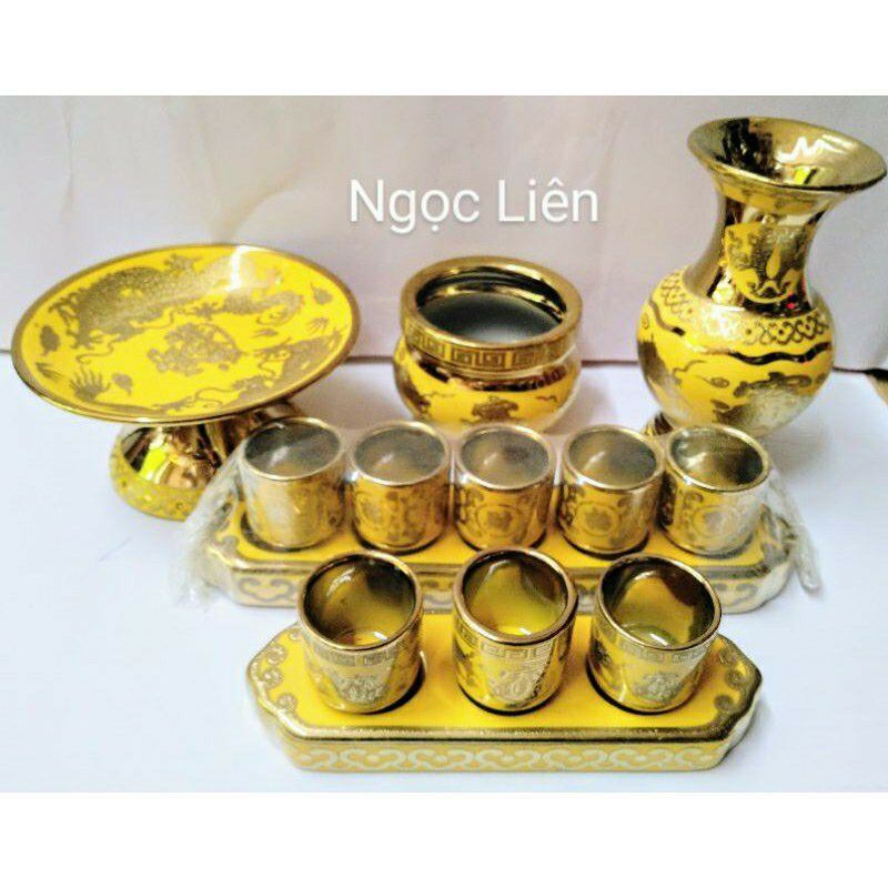 Bộ sứ thờ 3D vàng rồng cho bàn thờ rộng 4 tấc