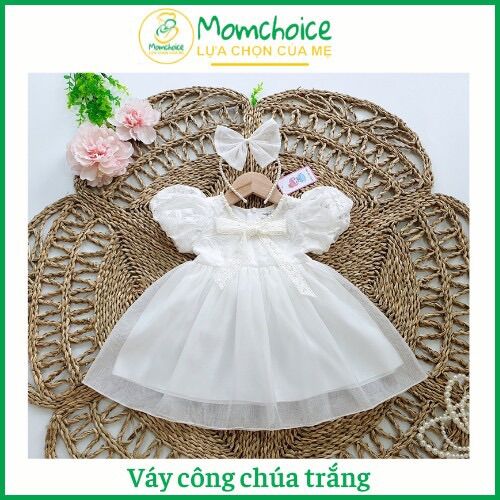 Váy Công Chúa Trắng Cho Bé Gái [MOMCHOICE]. Váy Đầm Trẻ Em Từ 4-30kg. Chất Liệu Ren Dệt Cao Cấp Phối Lót Lụa Habutai Mềm Mại, Êm Ái.