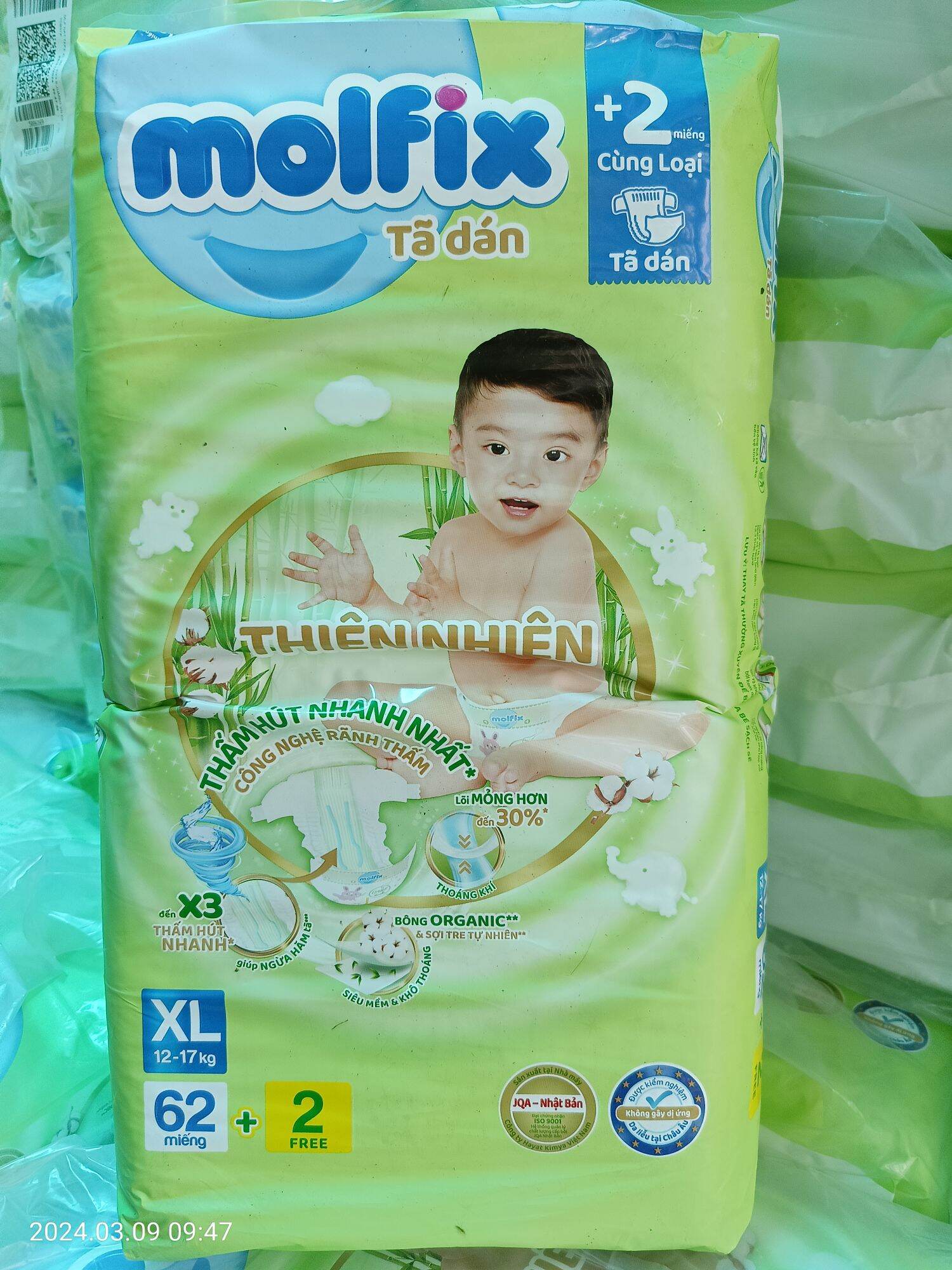 Tã dán molfix size xl 62+2 miếng