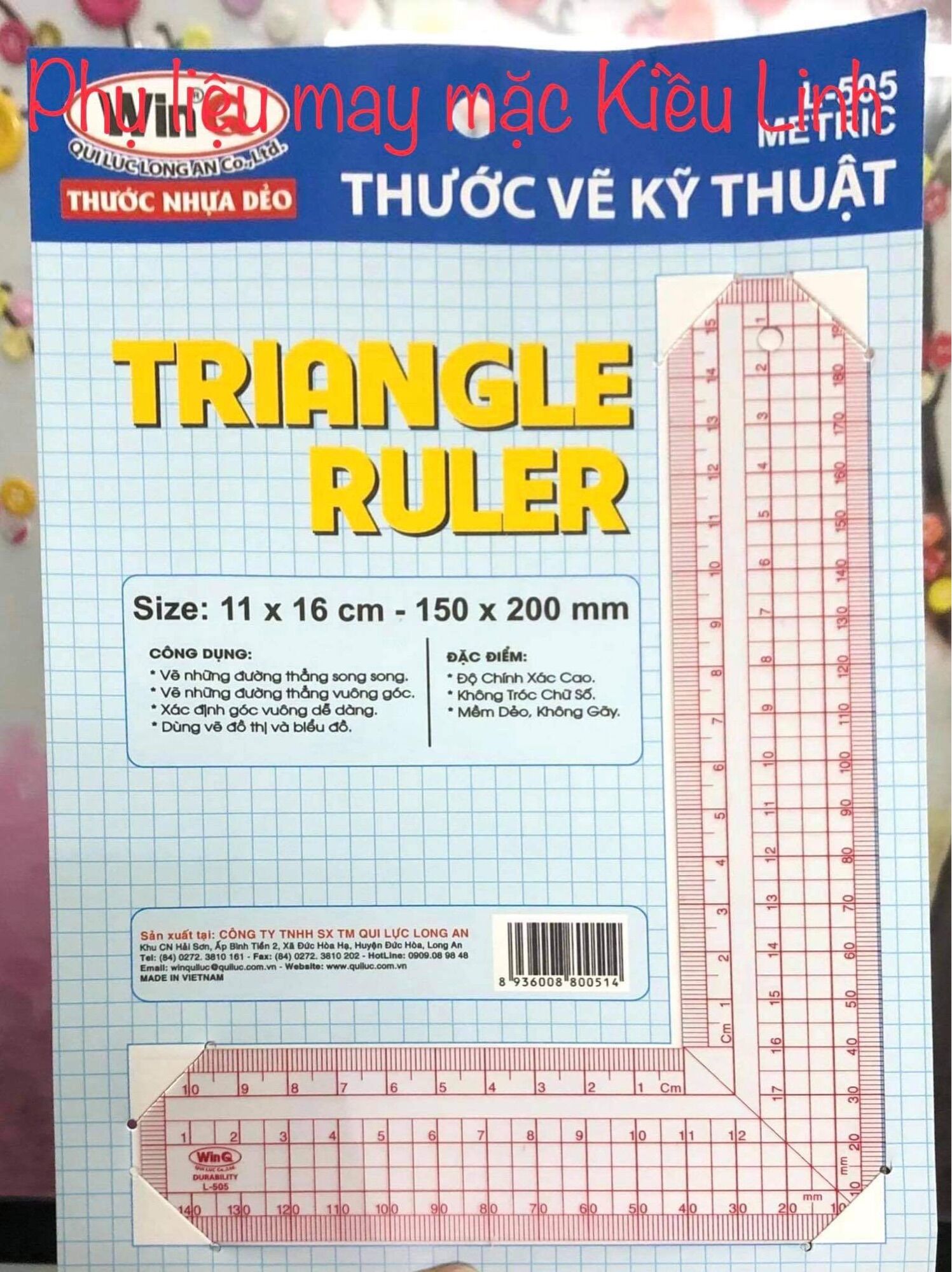 Thước mica dẻo vuông góc chử L dùng vẽ cắt may, vẽ kỹ thuật
