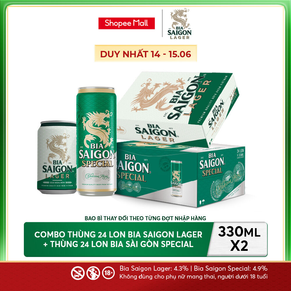 Nồng Độ Cồn 4.3% - Combo 1 Bia Saigon Lager 330ml + Nồng Độ Cồn 4.9% - 1 Bia Sài Gòn Special 330ml