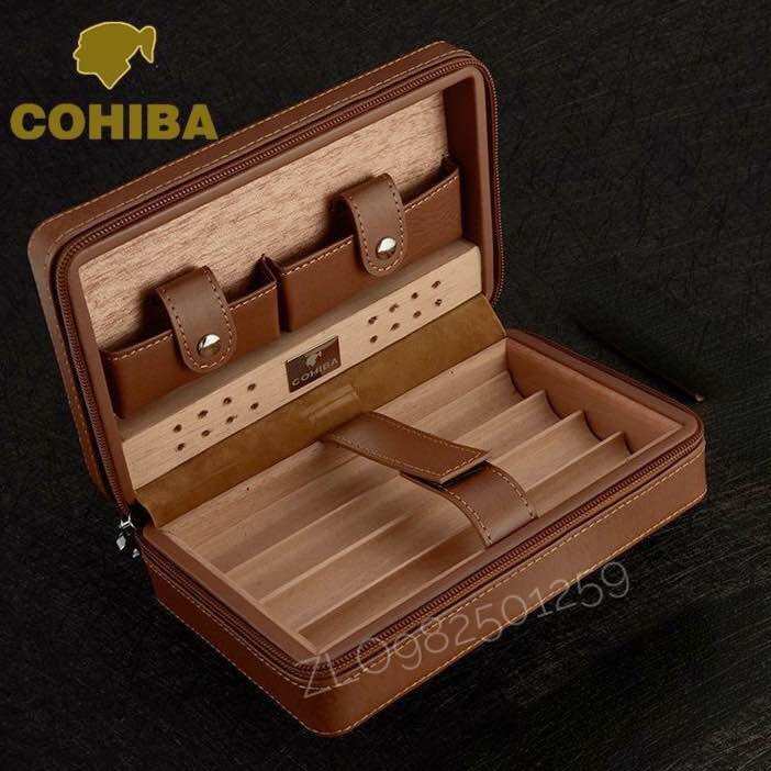 Bao da cầm tay có LOGO Cohiba gỗ tuyết tùng 4 khay