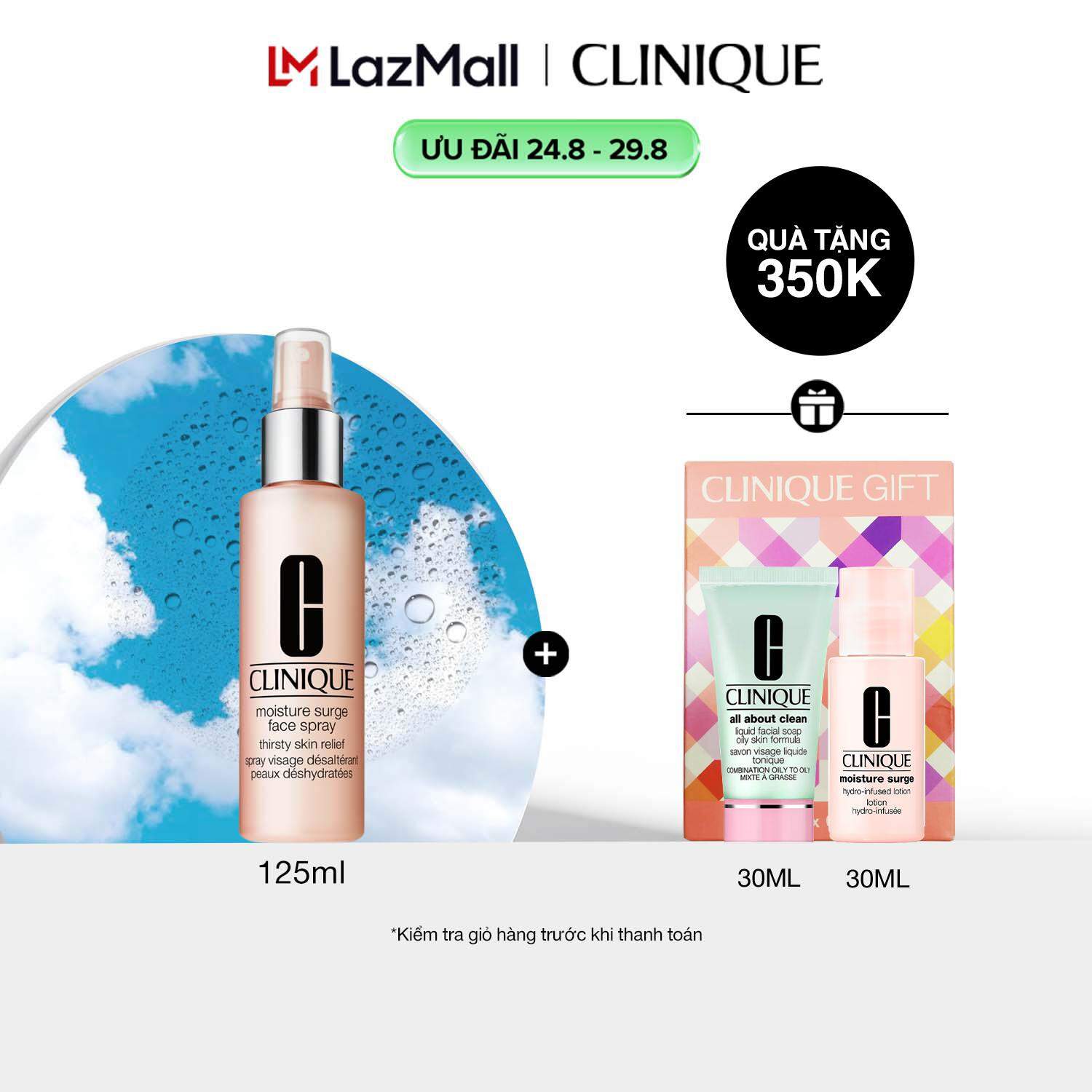 Xịt khoáng dưỡng ẩm cấp nước tức thì làm dịu làn da Clinique Moisture Surge Face Spray Thirsty Skin Relief 125ml