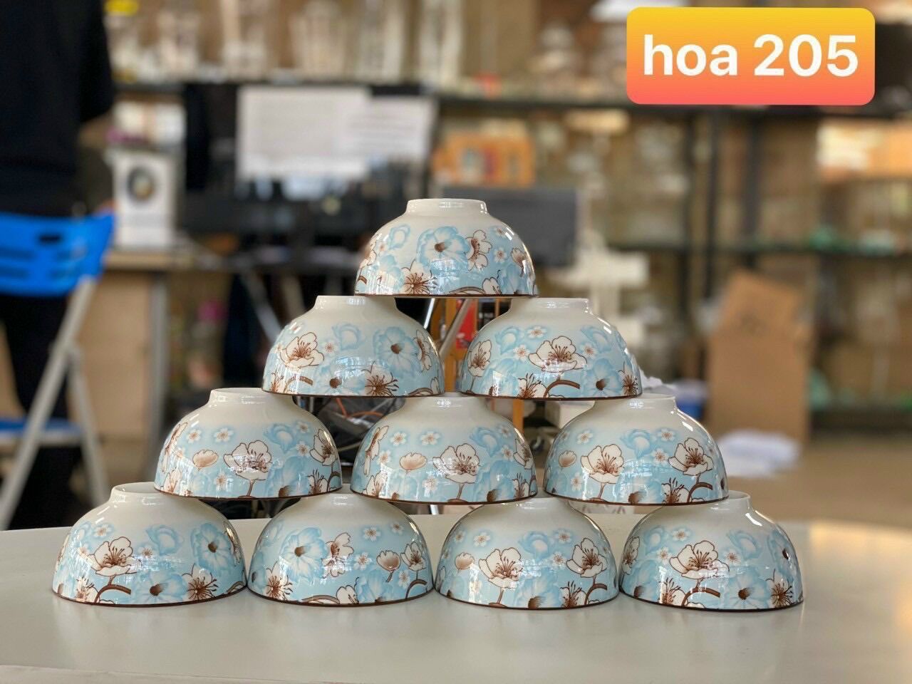 Bộ 10 bát cơm hoa xanh to