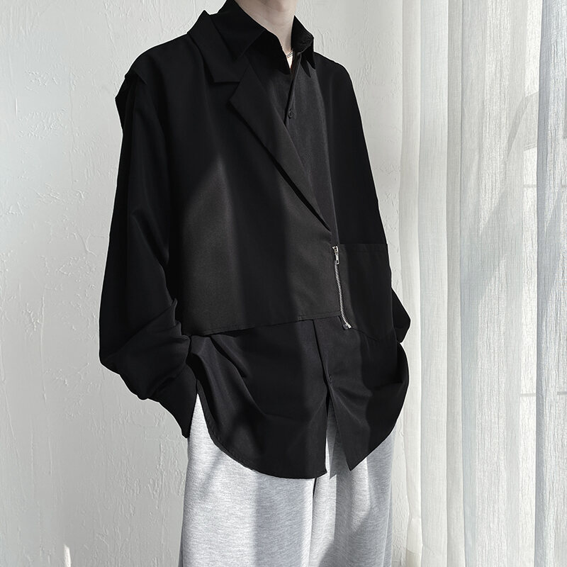 Áo Sơ Mi Giả Hai Chiếc Áo Sơ Mi Nam Dài Tay Cảm Giác Rủ Xuống Phong Cách Harajuku Cặp Đôi Cảm Giác Cao Cấp Đặc Biệt Cảm Giác Thiết Kế Mùa Xuân 2023 Sành Điệu