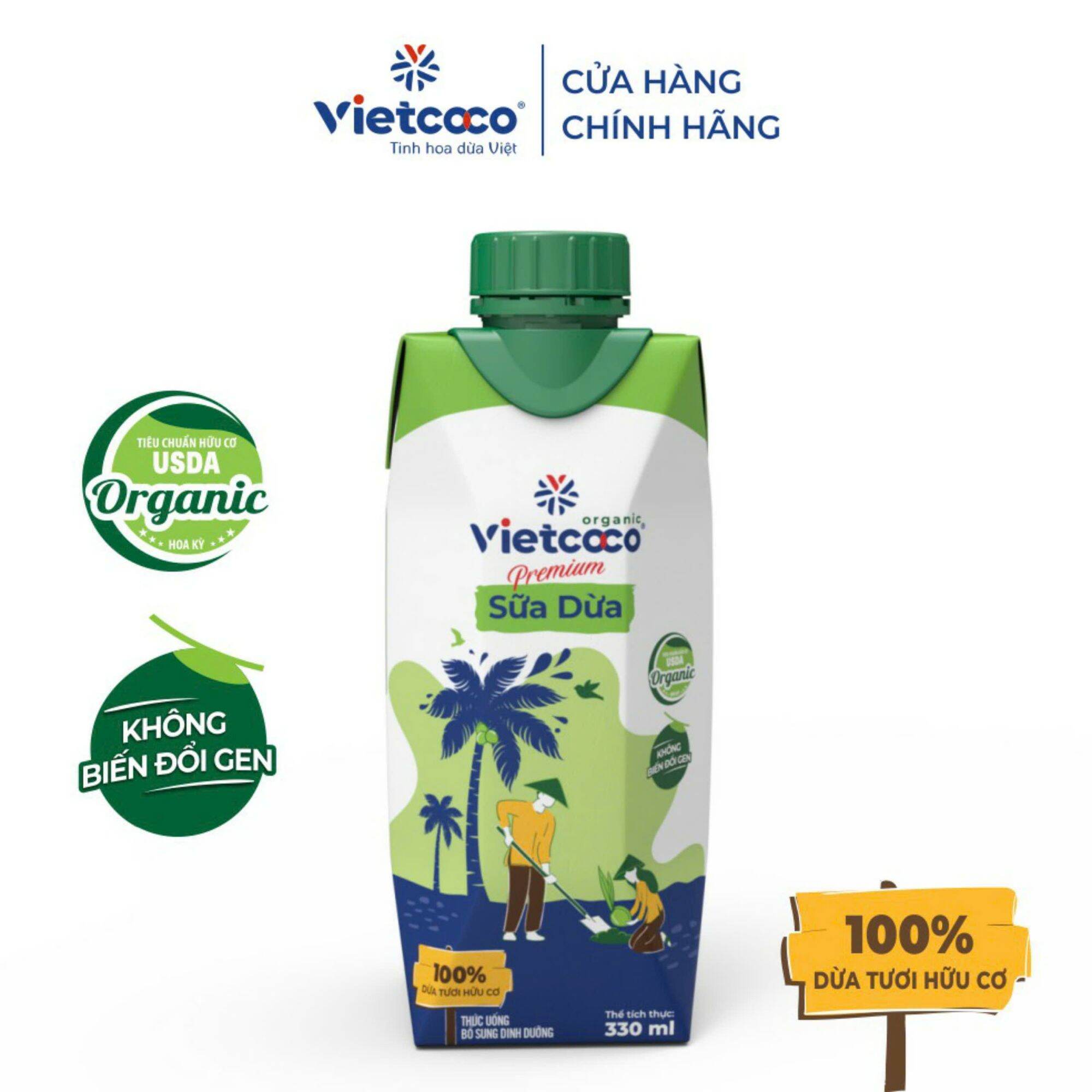 1 Thùng sữa dừa organic Vietcoco, Date mới (12 hộp x 330ml)