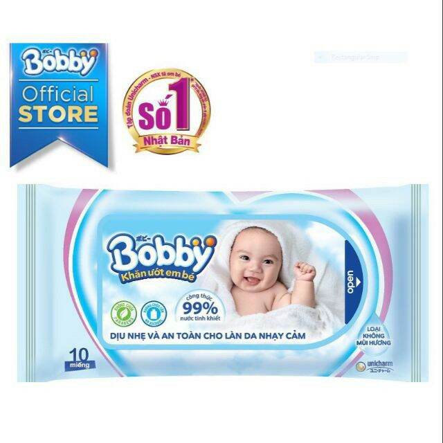 2 gói khăn ướt Bobby gói 10 miếng
