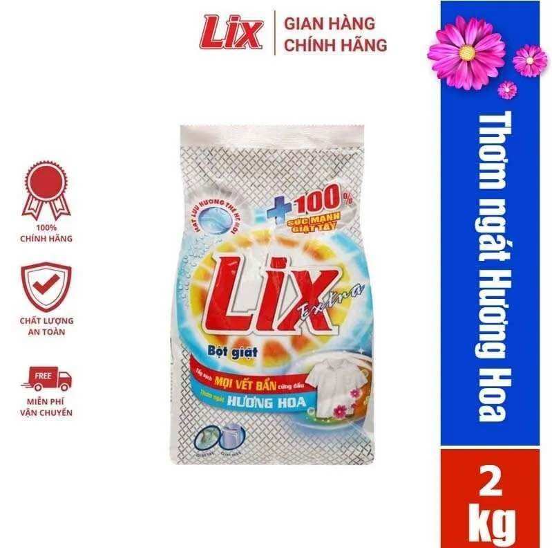Bột giặt LIX extra HƯƠNG HOA 2kg sáng bóng đánh bay mọi viết bẩn