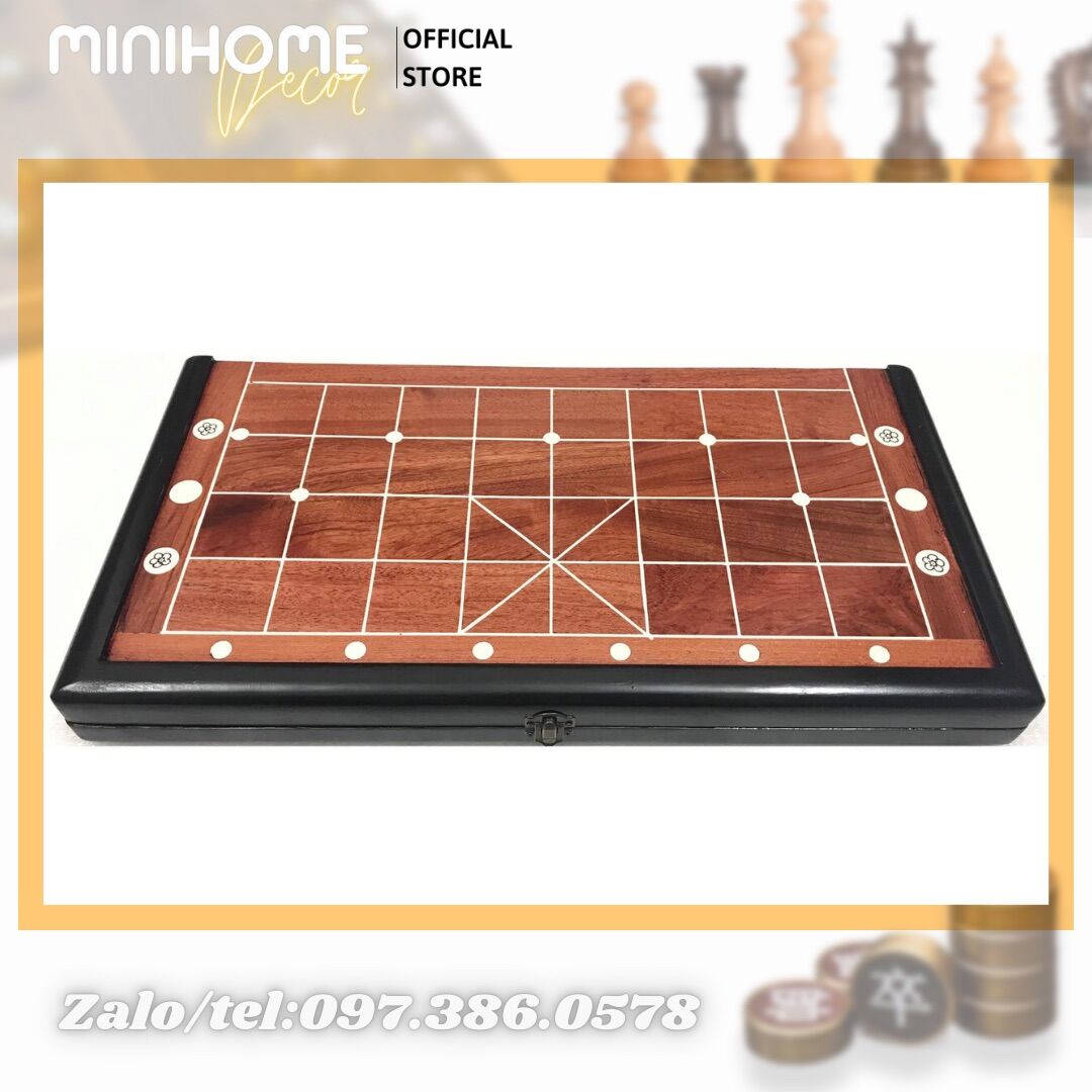 Bàn cờ tướng bằng gỗ Hương cao cấp gấp đôi đựng quân tiện lợi