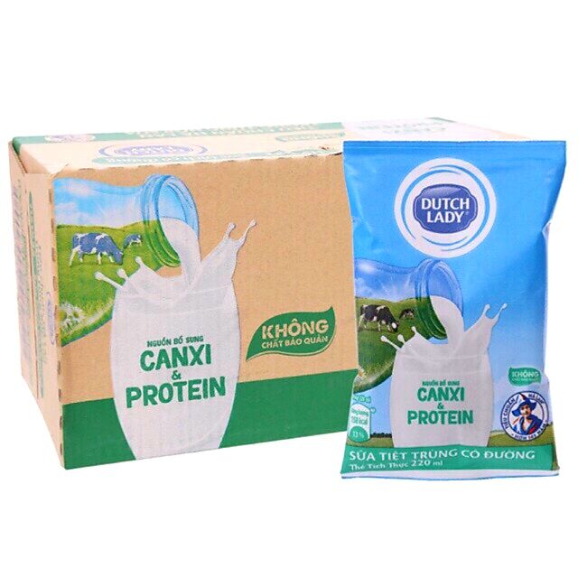 Thùng 48 bịch sữa tươi cô gái hà lan có đường 220ml hsd 7 2023