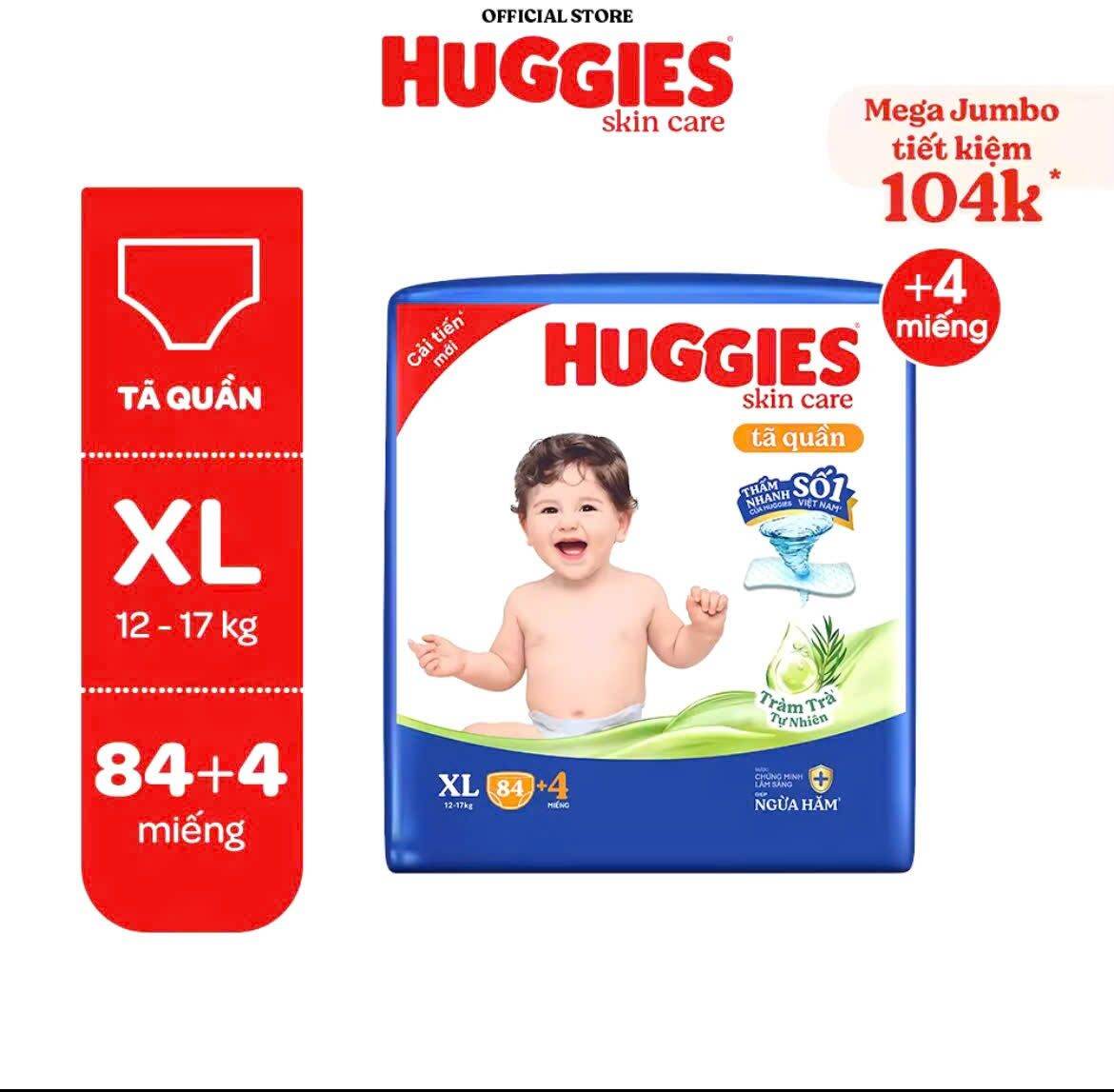 Tã Quần Huggies size M106 L104 XL88 XXL80(mẫu mới - size Lớn)