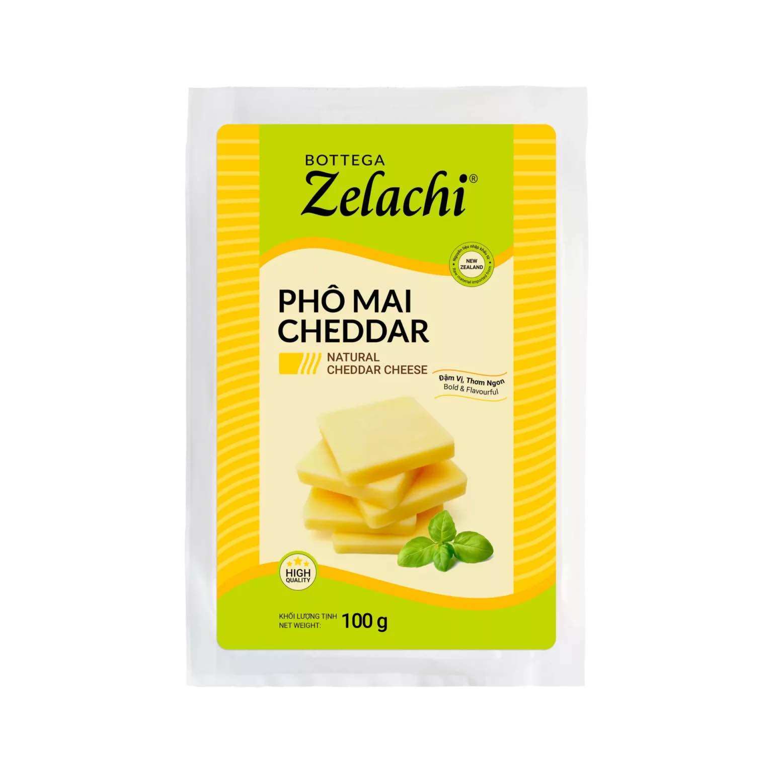 Phô Mai Cheddar Bottega Zelachi 100g – Phô Mai Lát Đậm Vị, Béo Ngậy, Dùng Ăn Liền & Nấu Ăn