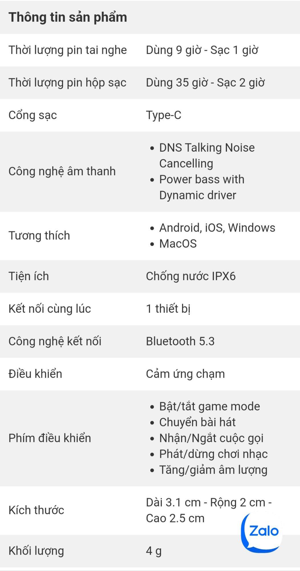 Tai nghe Bluetooth True Wireless Rezo Air trưng bày 99%