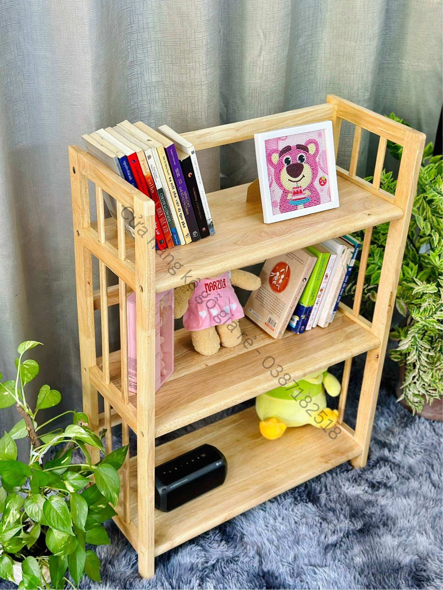Kệ sách gỗ cao su 3 tầng ngang 65cm sâu 28cm cao 90cm