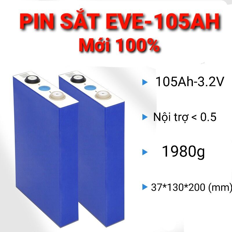 achun.vn - Mới - PIN LITHIUM SẮT EVE - 3.2V - 105AH VỎ NHÔM LƯU TRỮ NĂNG LƯỢNG MẶT TRỜI