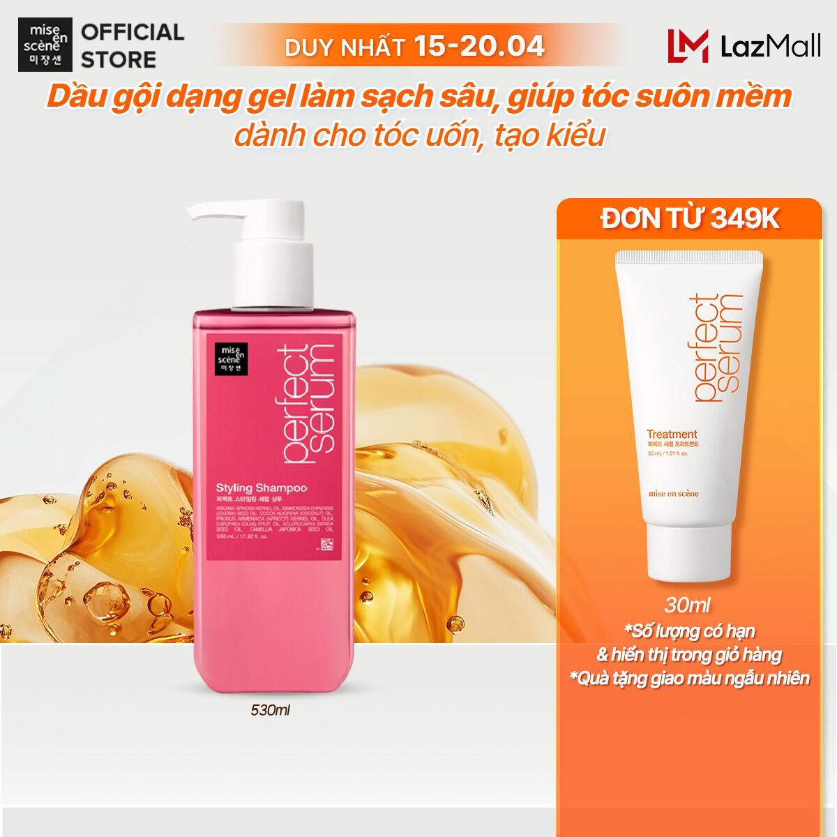 Dầu gội mise en scene Perfect Serum Styling giúp tóc suôn mượt và dễ vào nếp, giữ nếp 24h 530ml