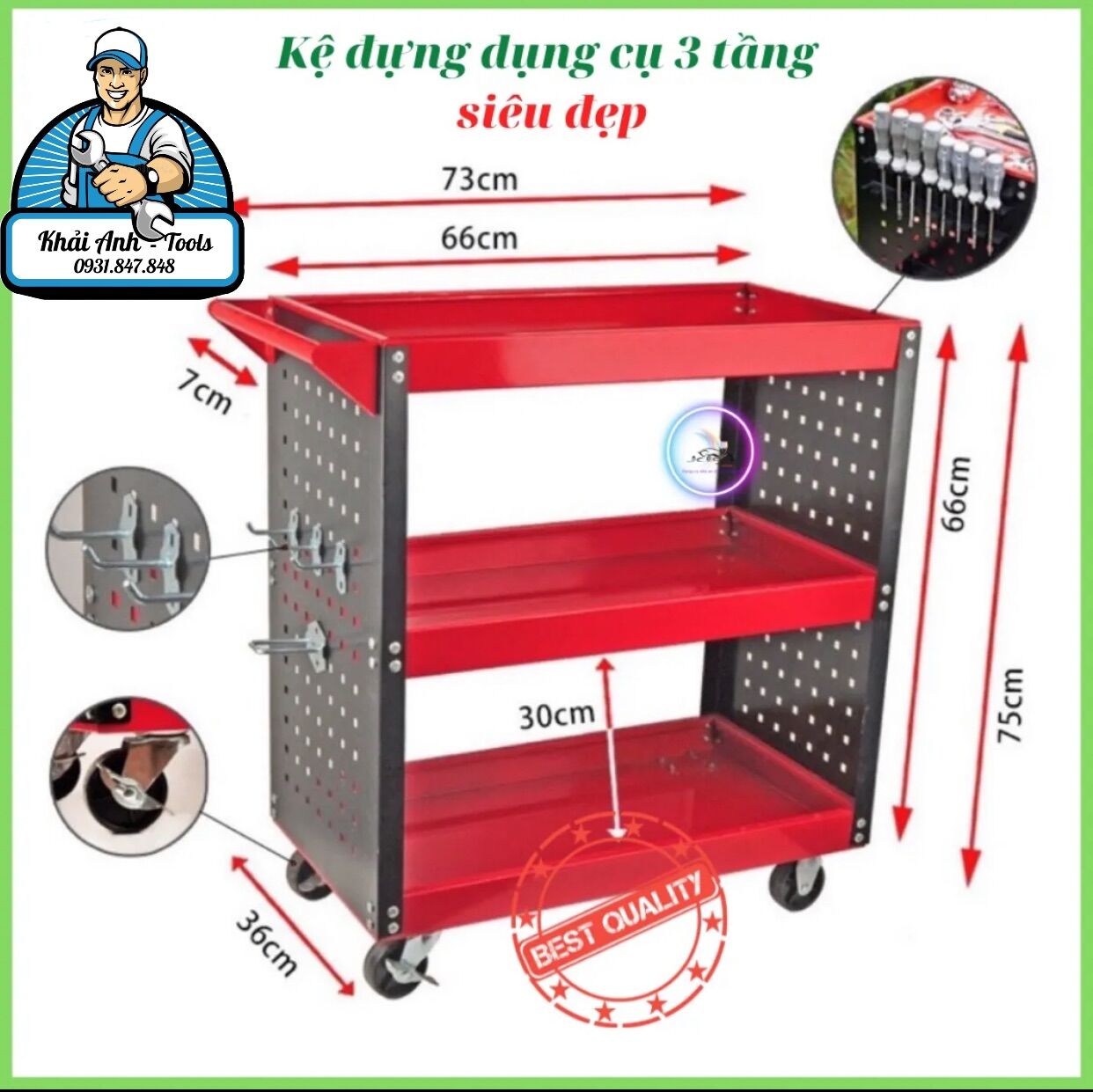 Kệ đựng đồ nghề dụng cụ sửa chữa xe Honda 3 tầng sơn mạ tĩnh điện siêu đẹp
