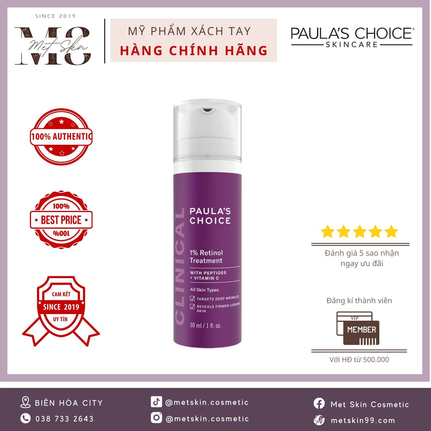 [ Pre Order ] Tinh Chất Dưỡng Da Chống Lão Hóa Retinol 1% Paula Choice