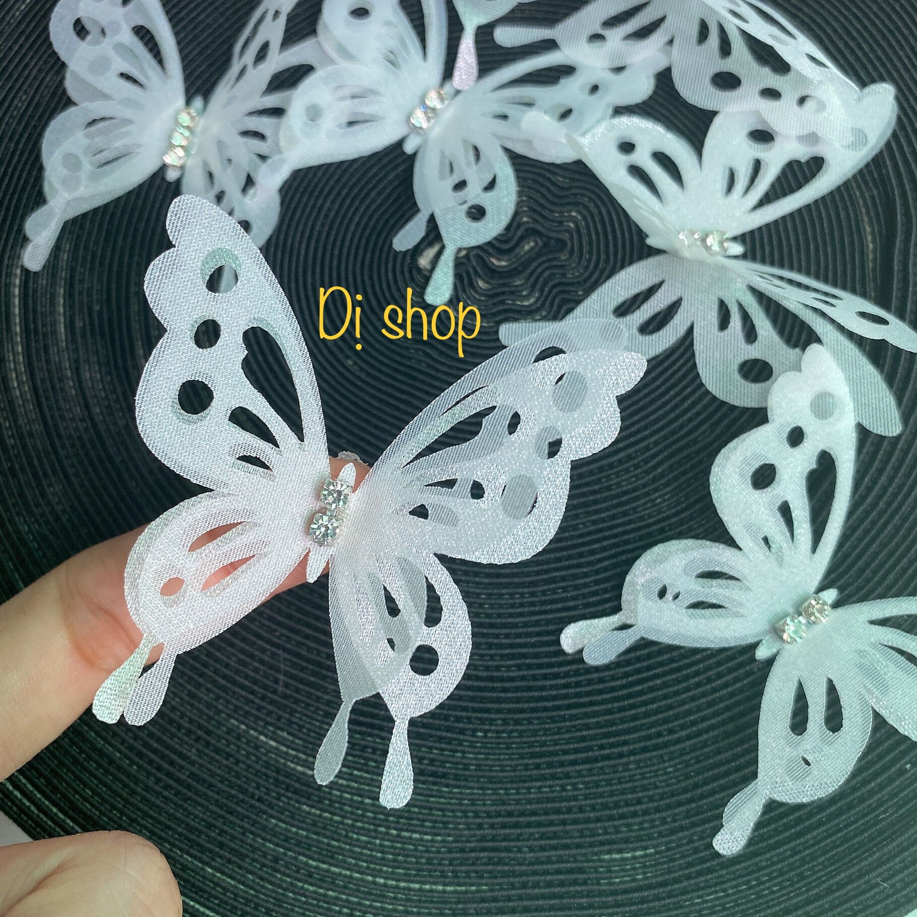 Sét 5 bướm Voan 5.5cm đính đá siêu sáng
