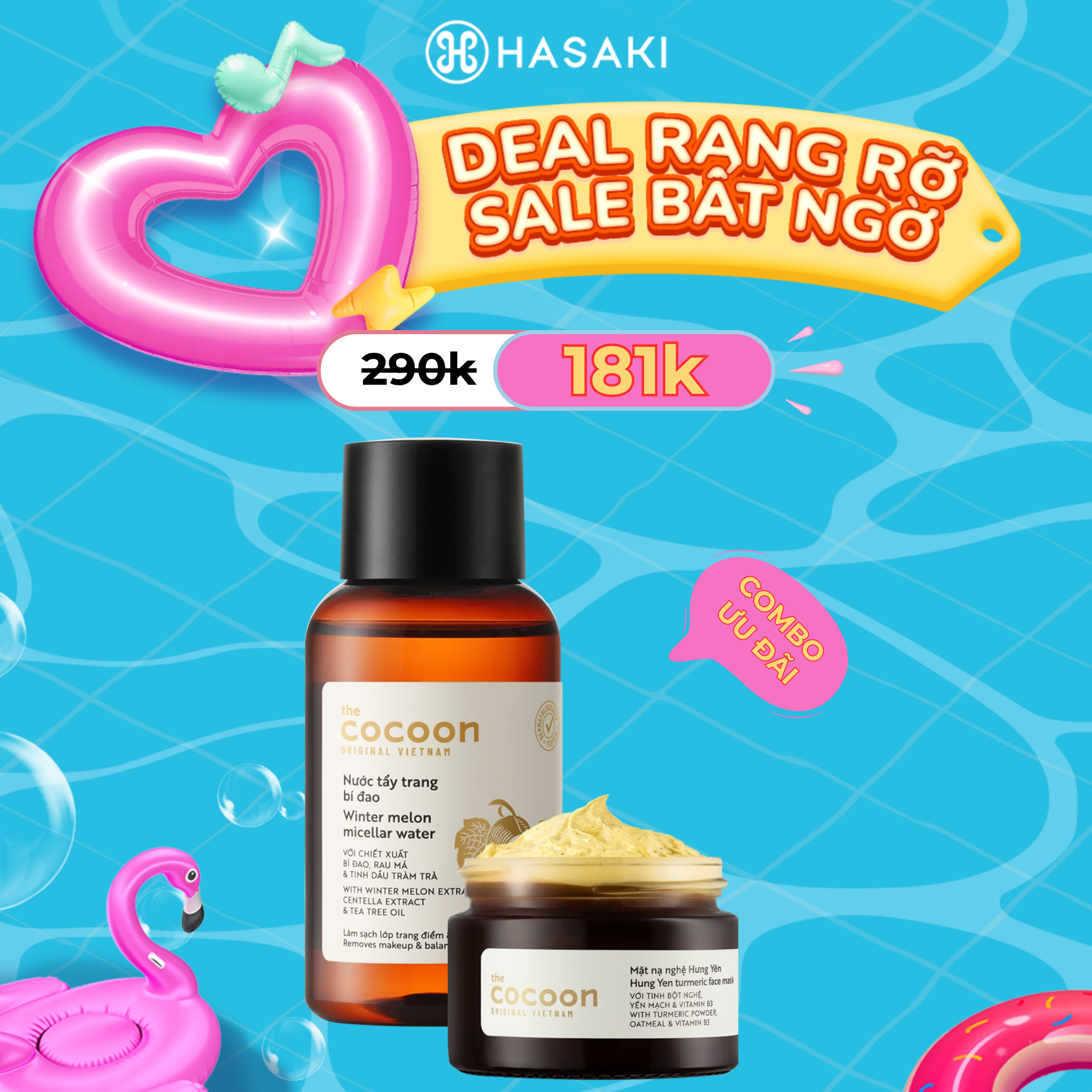 [SIÊU GIẢM GIÁ] Combo Cocoon Nước Tẩy Trang Bí Đao Giảm Dầu + Mặt Nạ Nghệ Hưng Yên Giúp Da Rạng Rỡ Hasaki Sản Phẩm Chính Hãng
